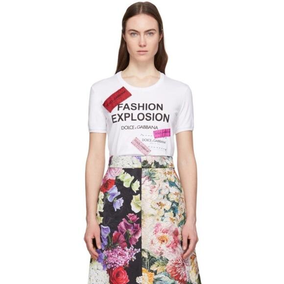 NWT Dolce & Gabbana White Fashion Explosion T-shirt IT 36 - Picture 2 of 9
